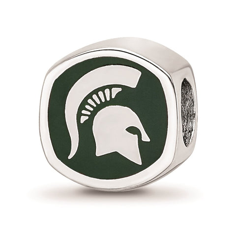 Sterling Silver LogoArt Michigan State U Cushion Shaped Logo Bead