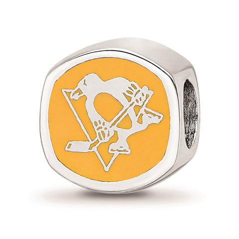 Sterling Silver NHL LogoArt Pittsburgh Penguins Cushion Shaped Logo Bead