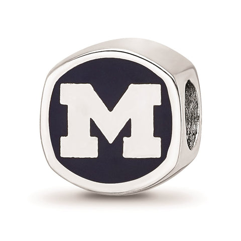 Sterling Silver LogoArt University of Michigan Cushion Shaped Enameled Bead