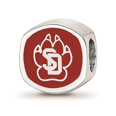 Sterling Silver LogoArt University of South Dakota Paw Print 2-Sided Enam Bead