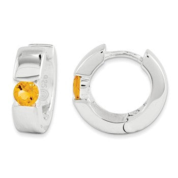 Sterling Silver Yellow CZ Huggie Earring, Jewelry Earrings