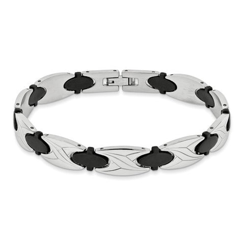 Stainless Steel Mens Bracelet with Black Rubber Design Bracelet