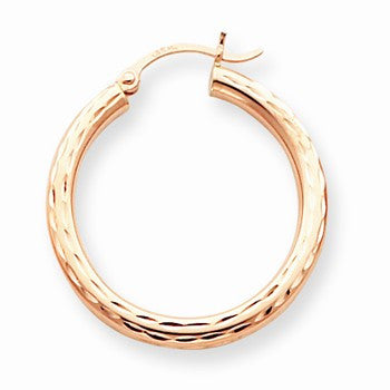 14k Rose Gold 3mm Diamond-cut Hoop, Jewelry Earrings