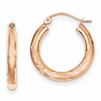 14k Rose Gold 3mm Satin Diamond-cut Hoop Earrings