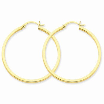 14k Yellow Gold 2mm Square Tube Hoop Earrings