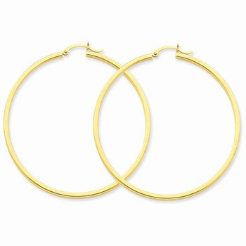 14k Yellow Gold 2mm Square Tube Hoop Earrings