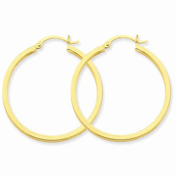 14k Yellow Gold 2mm Square Tube Hoop Earrings