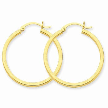 14k Yellow Gold 2mm Square Tube Hoop Earrings