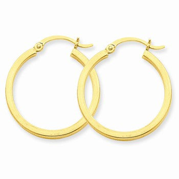 14k Yellow Gold 2mm Square Tube Hoop Earrings