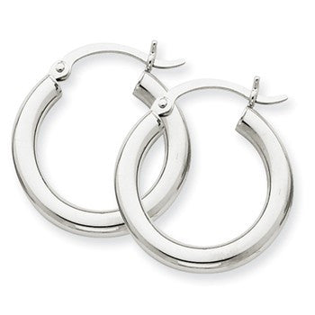 14k Yellow Gold 3mm White Hoop Earrings