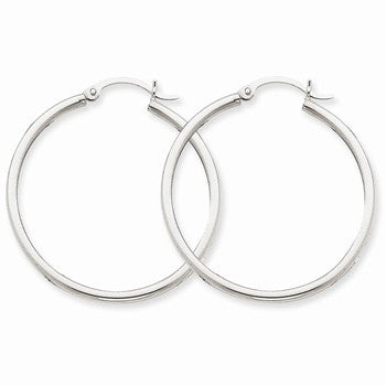 14k White Gold 2mm Round Hoop Earrings