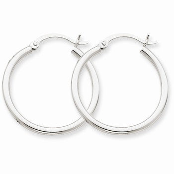 14k White Gold 2mm Round Hoop Earrings