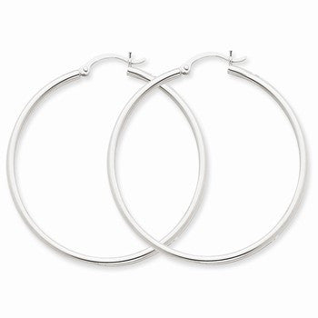 14k White Gold 2mm Round Hoop Earrings