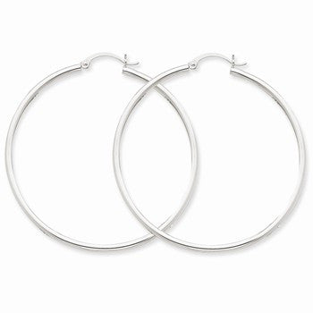 14k White Gold 2mm Round Hoop Earrings