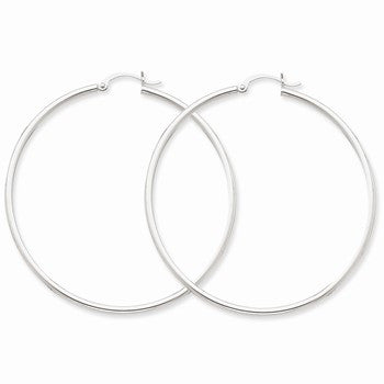 14k White Gold 2mm Round Hoop Earrings