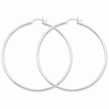 14k White Gold 2mm Round Hoop Earrings