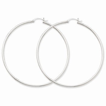 14k White Gold 2mm Round Hoop Earrings