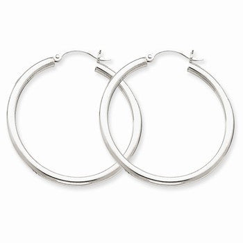 14k White Gold 2.5mm Round Hoop Earrings