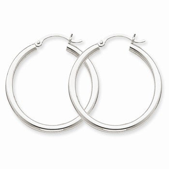 14k White Gold 2.5mm Round Hoop Earrings