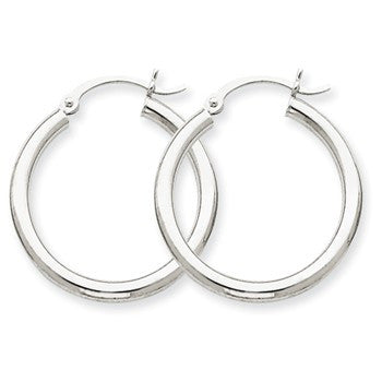 14k White Gold 2.5mm Lightweight Round Hoop Earrings