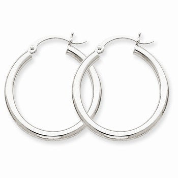 14k White Gold 2.5mm Round Hoop Earrings