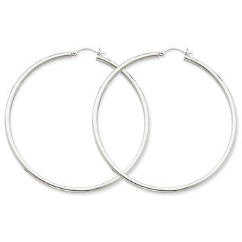 14k White Gold 2.5mm Lightweight Round Hoop Earrings