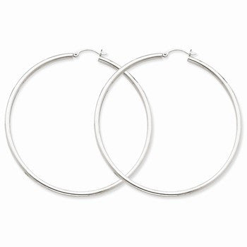 14k White Gold 2.5mm Round Hoop Earrings