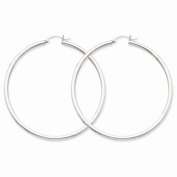 14k White Gold 2.5mm Round Hoop Earrings