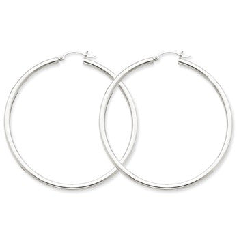 14k White Gold 2.5mm Lightweight Round Hoop Earrings