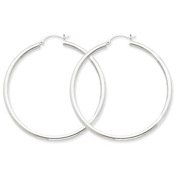 14k White Gold 2.5mm Lightweight Round Hoop Earrings