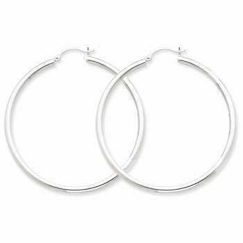 14k White Gold 2.5mm Round Hoop Earrings