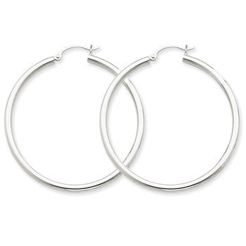 14k White Gold 2.5mm Lightweight Round Hoop Earrings