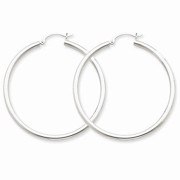 14k White Gold 2.5mm Round Hoop Earrings