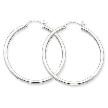 14k White Gold 2.5mm Lightweight Round Hoop Earrings