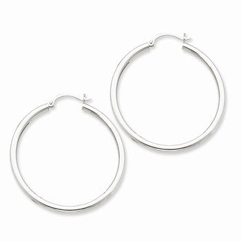 14k White Gold 2.5mm Round Hoop Earrings