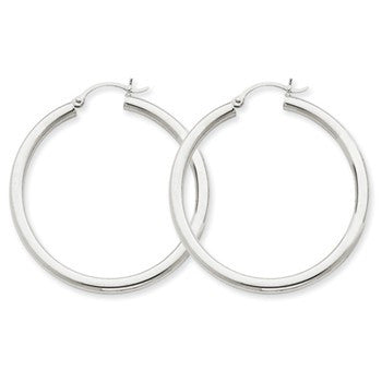 14k Yellow Gold 3mm White Hoop Earrings