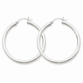 14k White Gold 3mm Round Hoop Earrings