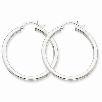 14k White Gold 3mm Round Hoop Earrings