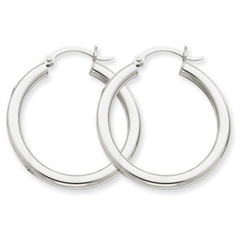 14k Yellow Gold 3mm White Hoop Earrings