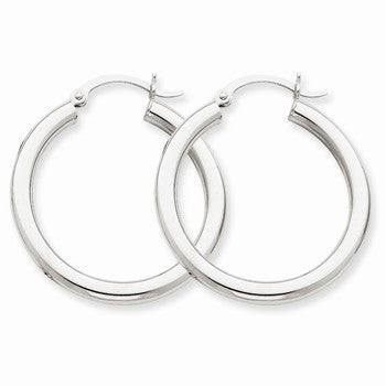 14k White Gold 3mm Round Hoop Earrings