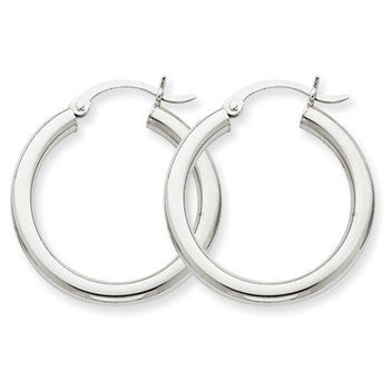 14k Yellow Gold 3mm White Hoop Earrings