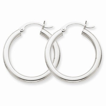 14k White Gold 3mm Round Hoop Earrings