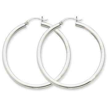 14k Yellow Gold 3mm White Hoop Earrings