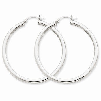 14k White Gold 3mm Round Hoop Earrings