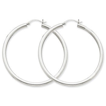 14k Yellow Gold 3mm White Hoop Earrings