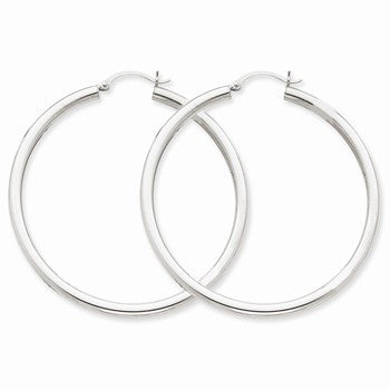 14k White Gold 3mm Round Hoop Earrings