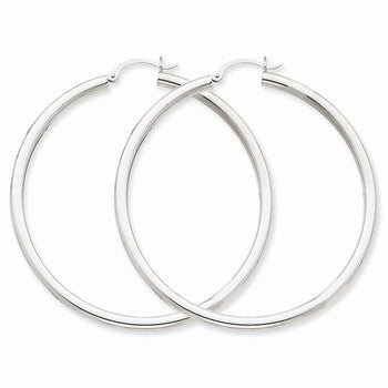 14k White Gold 3mm Round Hoop Earrings