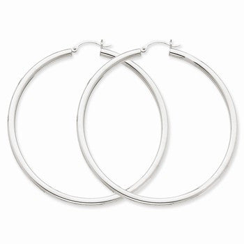 14k White Gold 3mm Round Hoop Earrings