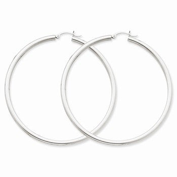 14k White Gold 3mm Round Hoop Earrings