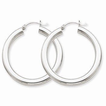 14k White Gold 4mm x 35mm Tube Hoop Earrings